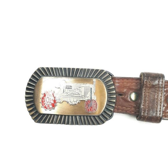 Antique Farmall tractor plaque buckle brass Salvatori corsica cowhide full grain - Picture 12 of 16